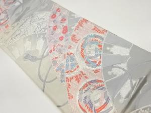 片輪車に鳳凰・草花模様織出し袋帯